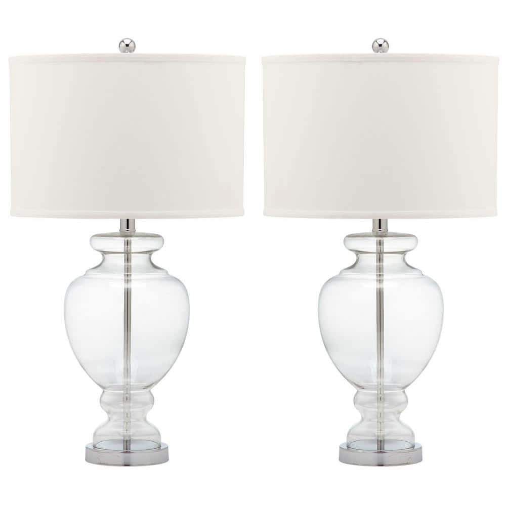 SAFAVIEH Glass 28 in. Clear Vase Table Lamp with OffWhite Shade (Set