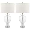 Theo 28-inch Clear Glass and Antique Brass Table Lamp with Off White Cotton  Shade (Set of 2)