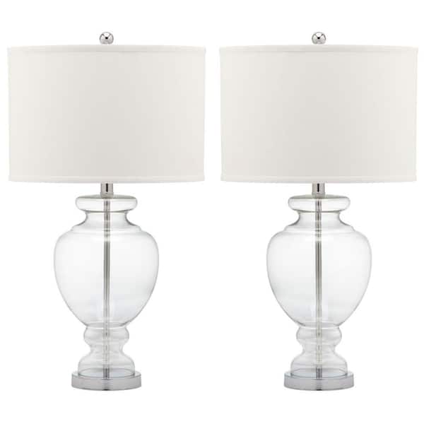 SAFAVIEH Glass 28 in. Clear Vase Table Lamp with Off-White Shade (Set of 2)