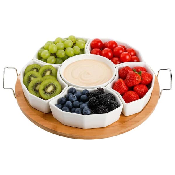 11 in. Divided Serving Platters Tray for Party, 6-Compartment Removable Appetizer Snack Dishes