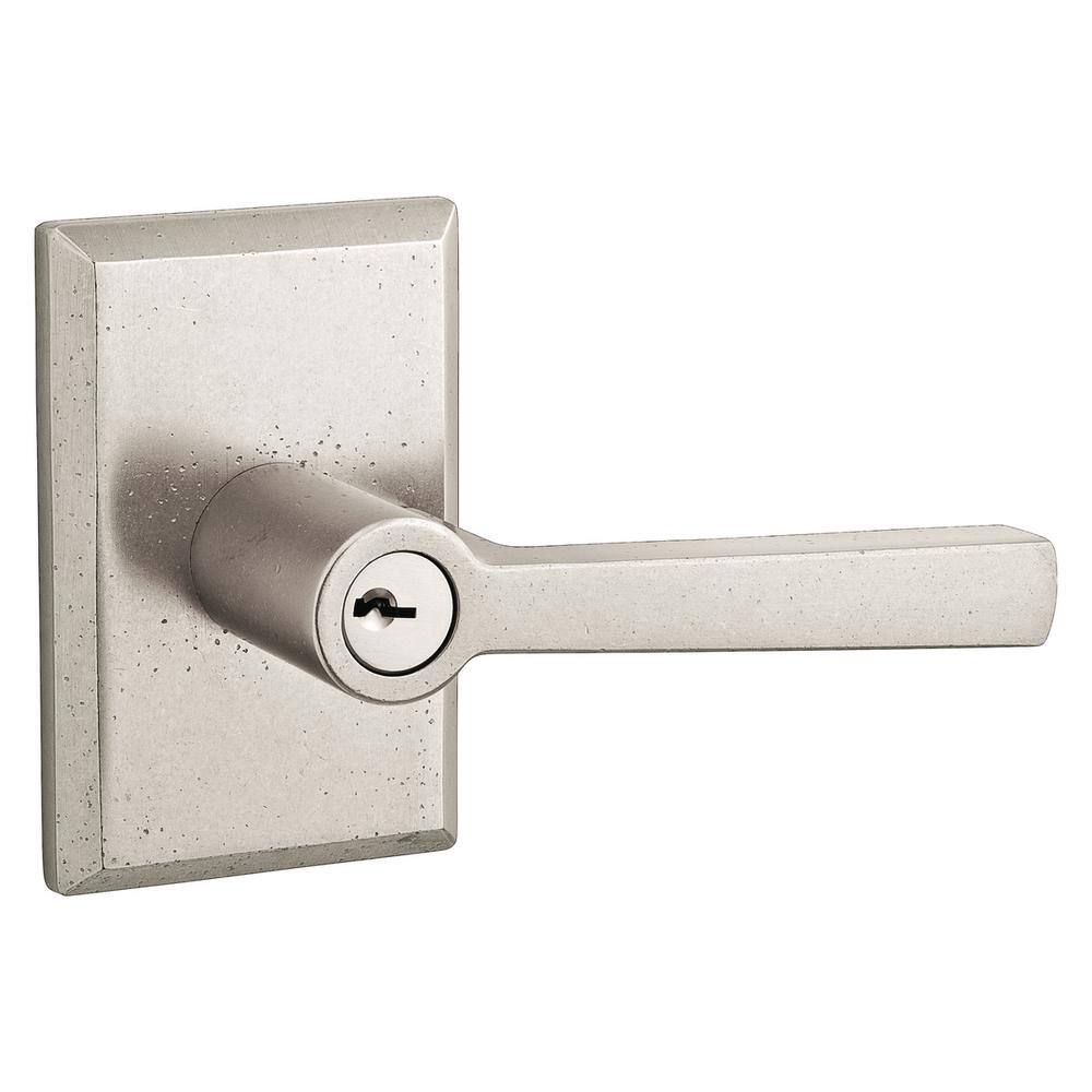 Baldwin White Bronze Keyed Taper Door Lever with Rustic Square Rose EN
