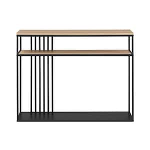 41 in. Coastal Oak/Black Rectangle Metal and Wood Industrial 2-Tier Console Table with Bar Details