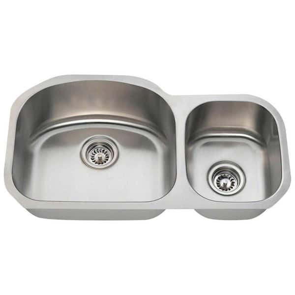 Polaris Sinks Undermount Stainless Steel 32 in. Double Bowl Kitchen Sink