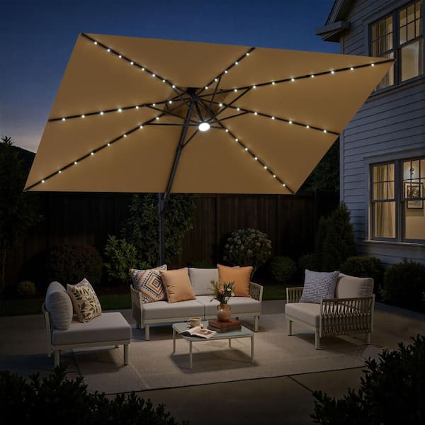 11 ft patio umbrella with lights Solar Patio Umbrella w/ Light Bulbs Tilt 3-Tiered 11ft 8-Rib