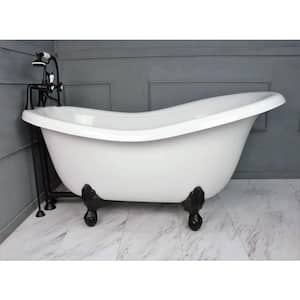 60 in. AcraStone Acrylic Slipper Clawfoot Non-Whirlpool Bathtubin White with Large Ball, Claw Feet Faucet in Old Bronze