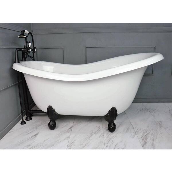 American Bath Factory 67 in. AcraStone Acrylic Slipper Clawfoot Non-Whirlpool Bathtubin White with Large Ball, Claw Feet Faucet in Old Bronze