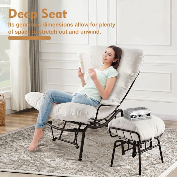 Allwex Oren White Cloud Velvet Modern Lazy Armchair Recliner