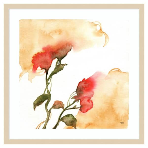 Amanti Art Watercolor Floral Yellow and Red II by Andrea Bijou 25 in. W x 25 in. H. Wood Framed Wall Art Print Framed in Brown