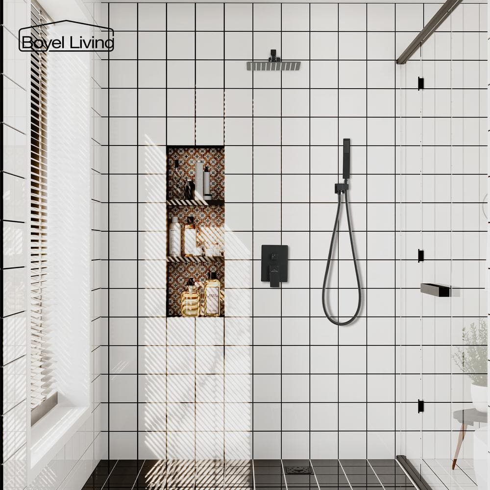 Matte Black Dual Square Rain Shower System with Handheld