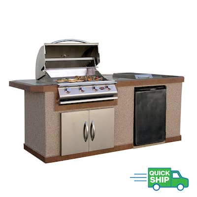 Cal Flame P4 31.5 in. 4-Burner Built-In LP Stainless Steel Grill with ...