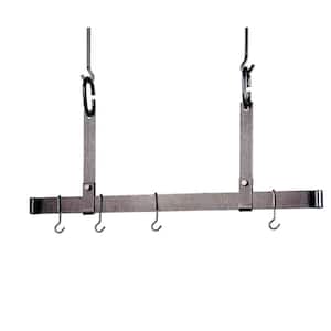 Handcrafted 36 in. Adjustable Hanging Pot Rack Ceiling Bar with 6 Hooks Hammered Steel