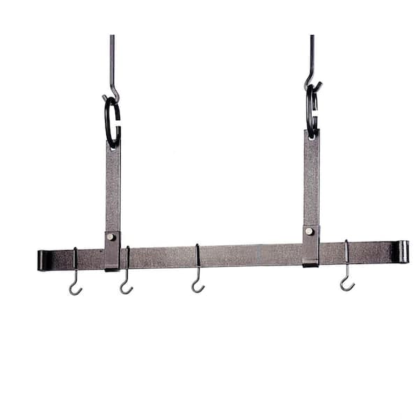 Handcrafted 36 in. Adjustable Hanging Pot Rack Ceiling Bar with 6 Hooks Hammered Steel