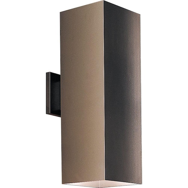 Progress Lighting Square 6" Two-Light Bronze Modern Wall Lantern for Outdoor Spaces with Up-Down Light Output