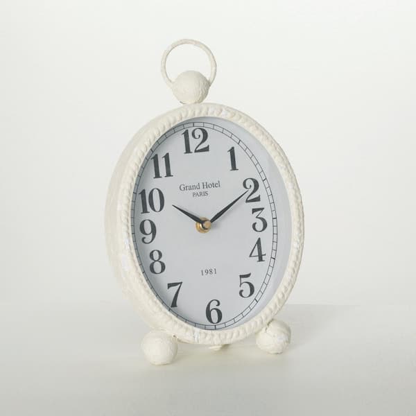 10.75 in. White Metal Tabletop Analog Clock