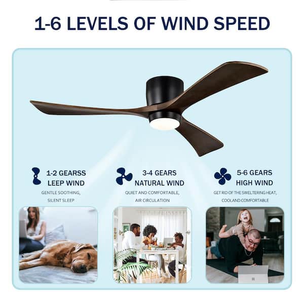 52 in. door Black 3 Wood Blades Ceiling Fan with Remote Control, Quiet DC Motor 6 Speed Levels, Reversible Ceiling Fan