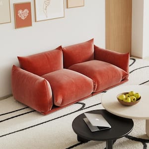 77.16 in. Luxury Wide Bread Square Shape Flared Arm Chenille Top 2-Seats Floor Level Lazy Sofa Couch, Orange