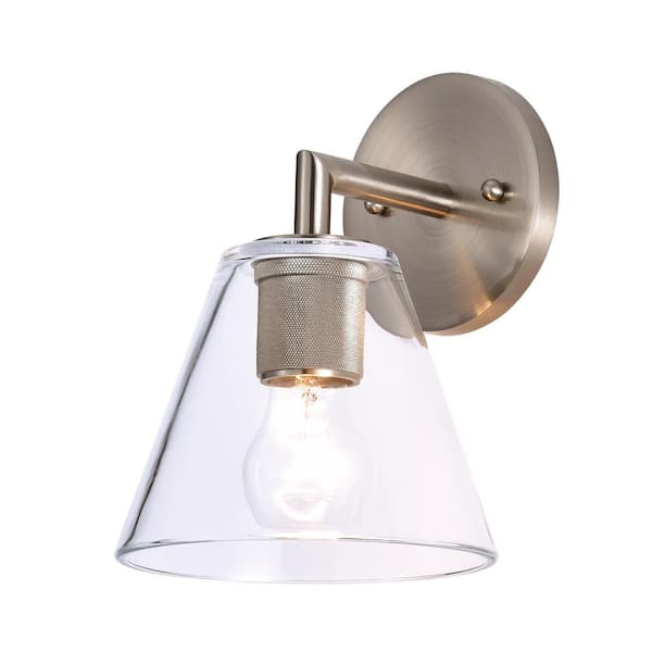 C Cattleya 1-Light Satin Nickel Wall Sconce with Clear Glass