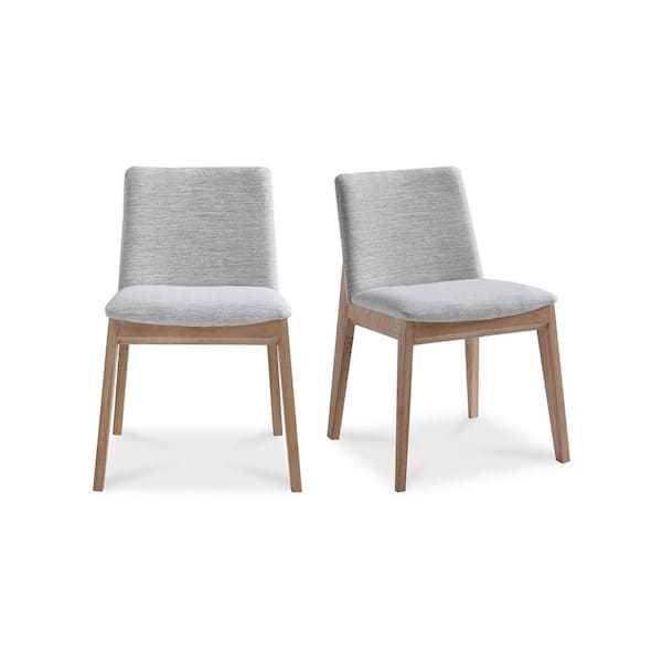 Evren Light Grey Fabric Padded Seat Solid White Oak Dining Chair (Set of 2)