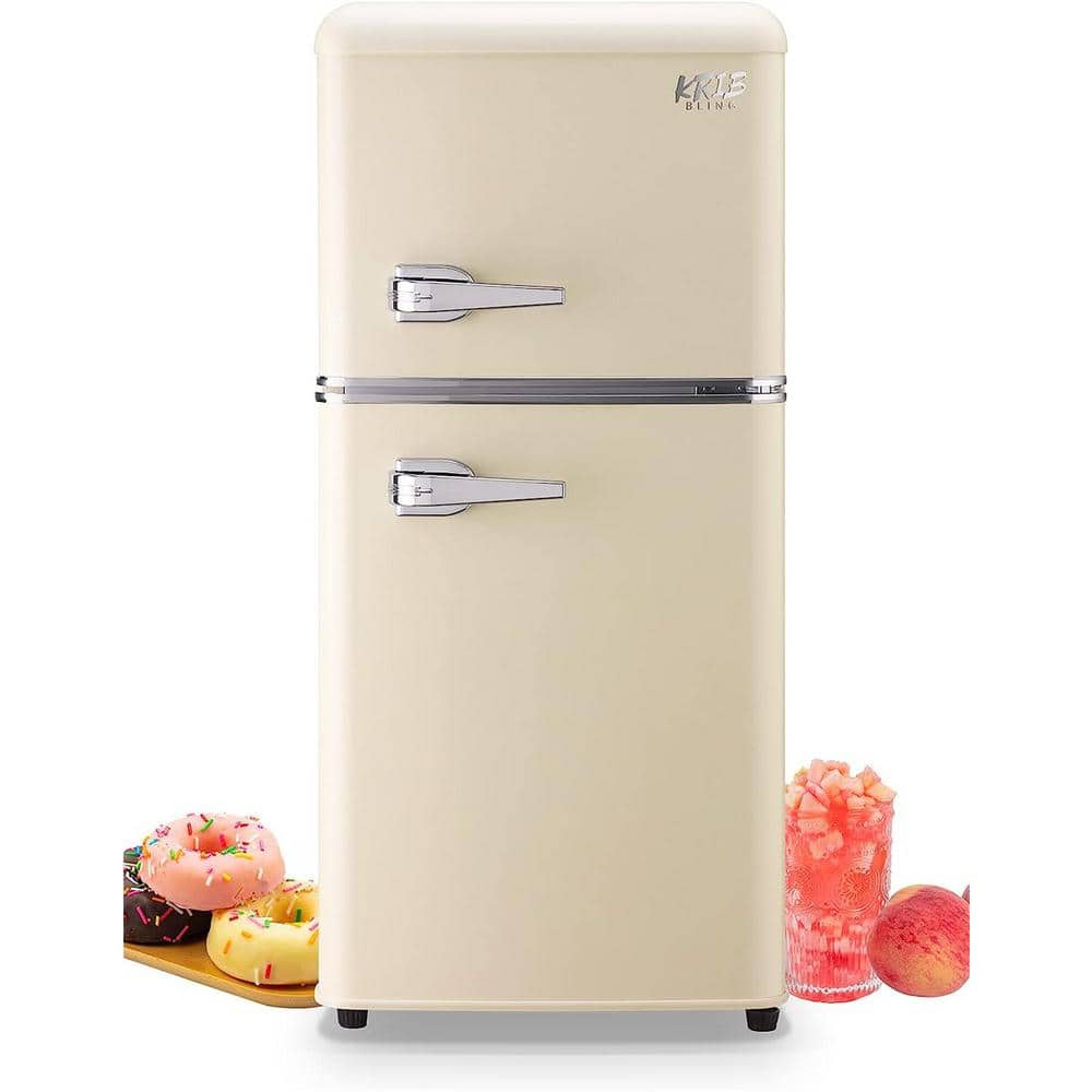 Krib Bling 16.73 in. 3.5 Cu. ft. Compact Mini Refrigerator in White with Top Freezer, Ivory