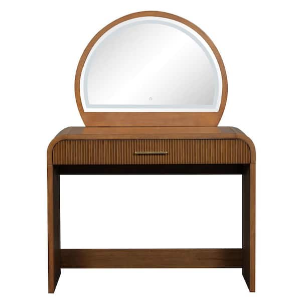 Modern 39 in. Espresso Makeup Vanity Table with Touch Screen Lighted Mirror and Drawer