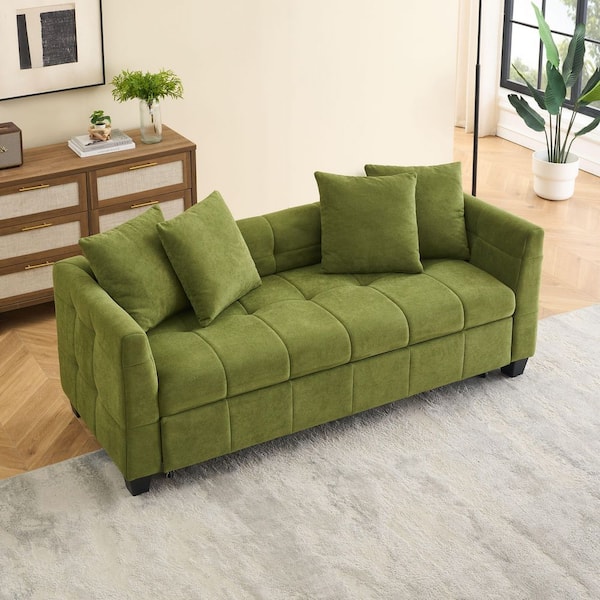 Green 77.9 in. Cloud Velvet Dual-Purpose 3-Seater Full Size Sofa Bed with Pull-Out Design