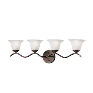 Dover 30.5 in. 4-Light Tannery Bronze Transitional Bathroom Vanity Light with Seeded Glass Shade
