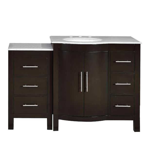 Silkroad Exclusive 53.5 in. W x 22 in. D Vanity in Dark Walnut with Marble Vanity Top in Carrara White with White Basin