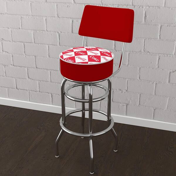 CocaCola Checker 31 in. Red Low Back Metal Bar Stool with Vinyl Seat