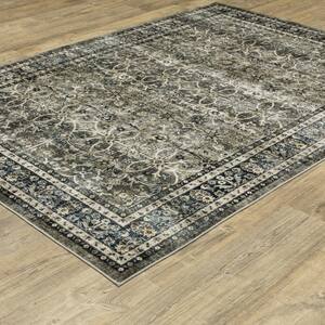 Summit Gray/Blue 8 ft. x 10 ft. Traditional Oriental Border Polyester Machine Washable Indoor Area Rug