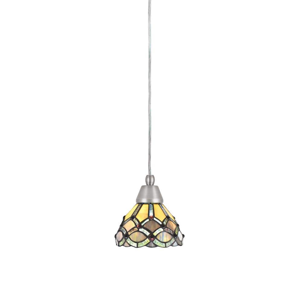 Bryson 7 in. 1-Light Brushed Nickel Cord Pendant Light with 7 in. Grand Mer