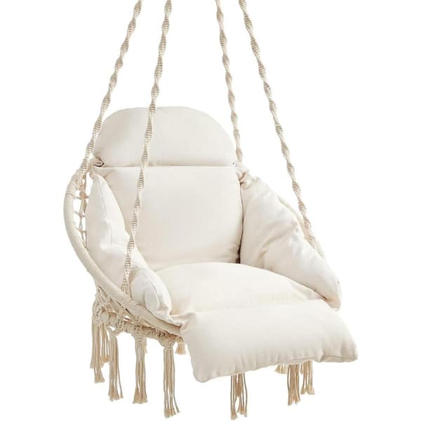 Nordic Hygge Hammock Chair with Large Thick Cushion, Cloud White