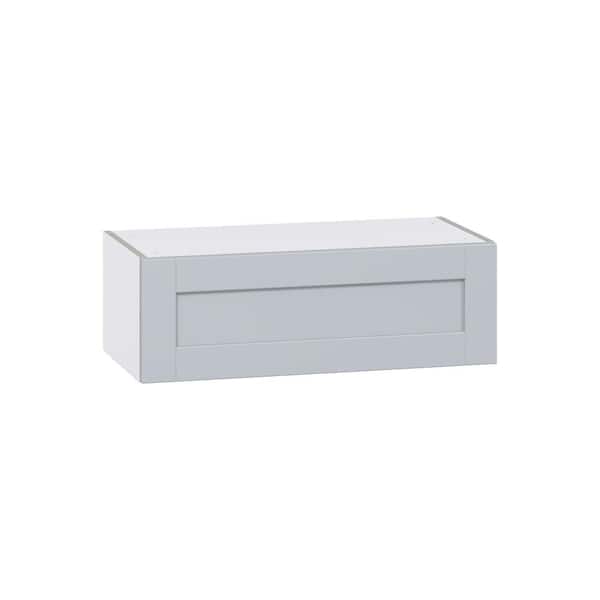 J COLLECTION Milton 30 in. W x 14 in. D x 10 in. H Assembled Shaker Wall Bridge Kitchen Cabinet in Light Gray with Lift Up Door