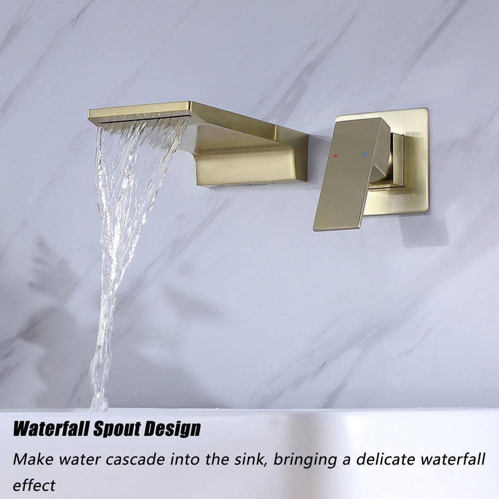 Brushed Gold Wall-Mounted Waterfall Bathroom Faucet