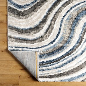 Osaka Blue/White Abstract 5 ft. x 7 ft. Indoor Area Rug