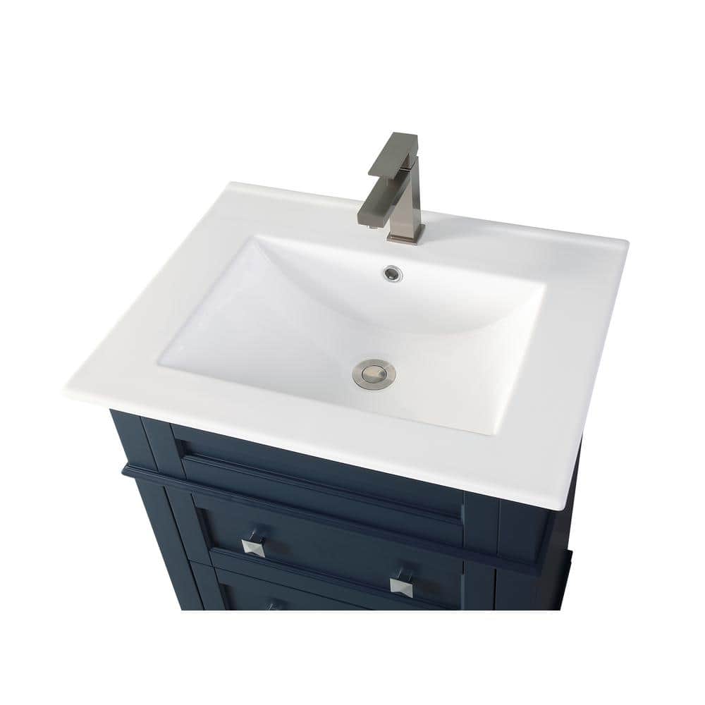 Felix 24" Navy Blue Bathroom Vanity with White Ceramic Top