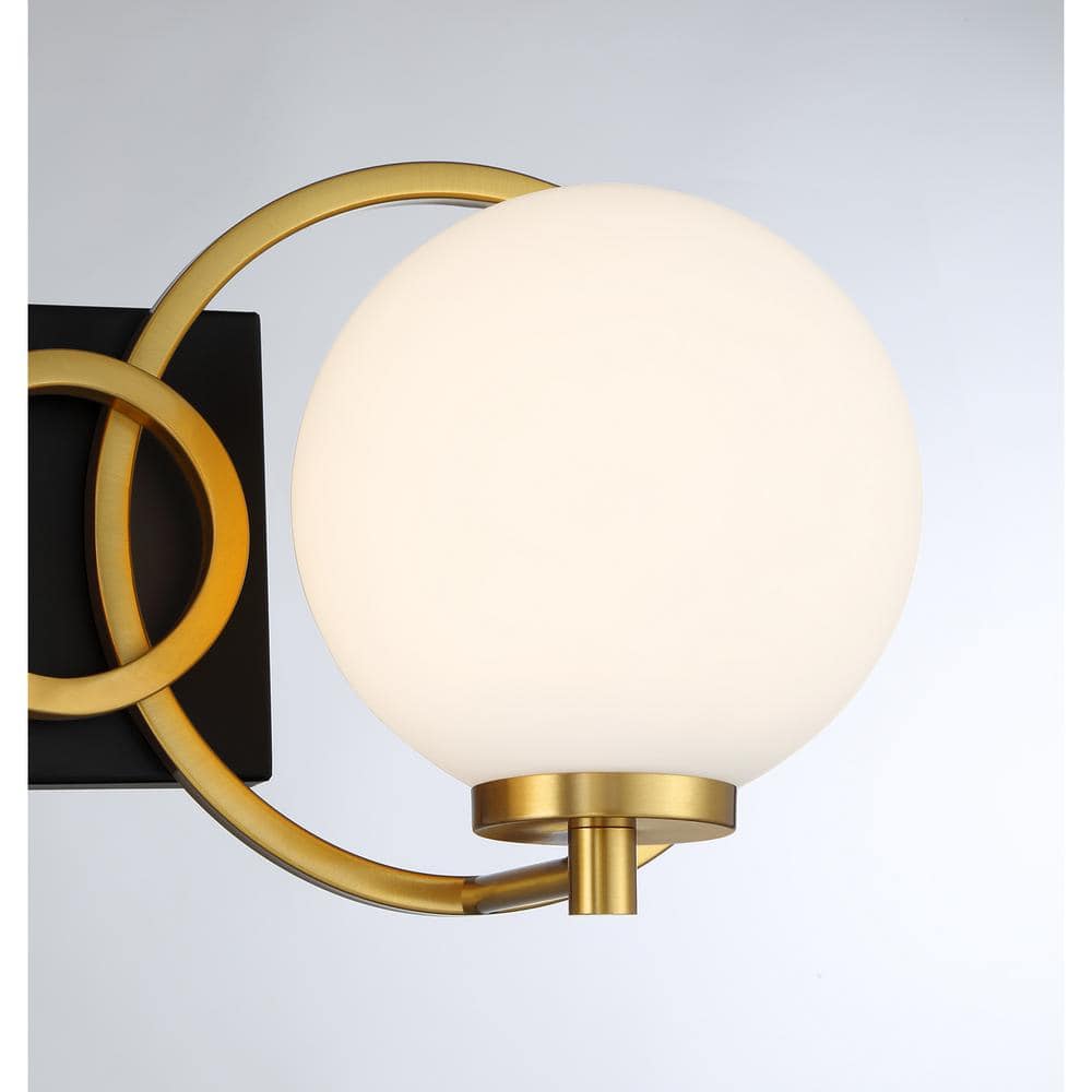 Matte Black and Warm Brass 3-Light Vanity with Frosted Glass