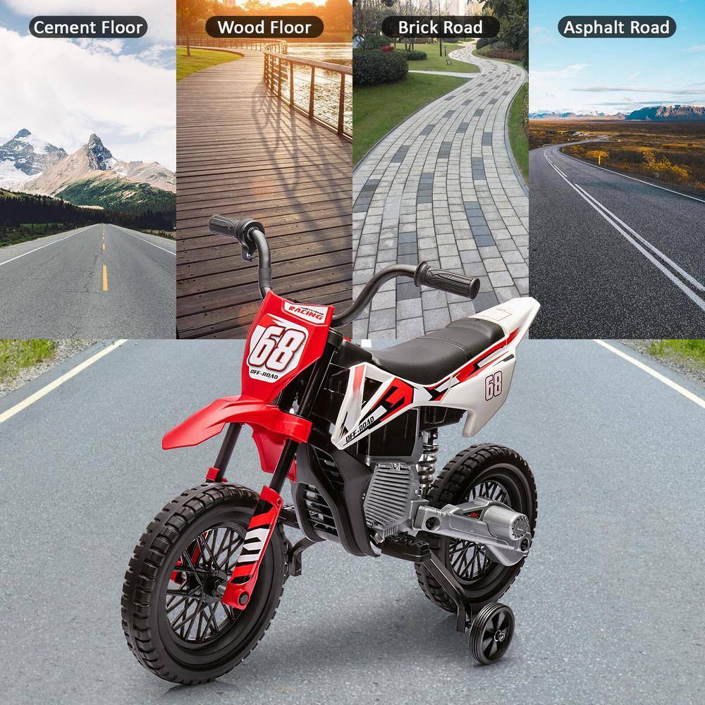 Garvee Red 12V Kids Electric Dirt Bike with Training Wheels