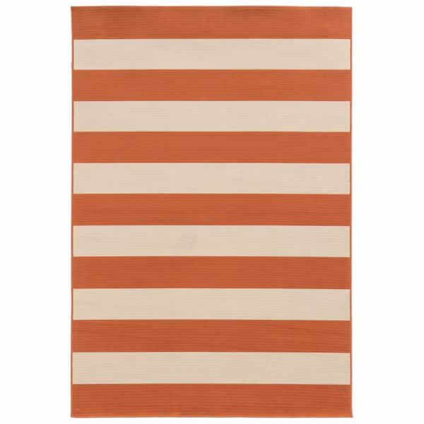 HomeRoots Bernadette Orange 3 ft. x 5 ft. Unthemed Woven Striped Polypropylene Rectangle Area Rug