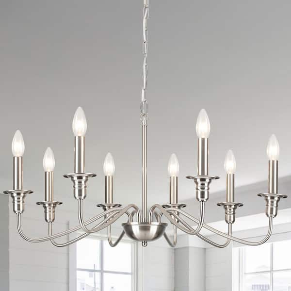 ADSENSTY 8-Light Sand Nickel Farmhouse Candle Chandelier Rustic Industrial Kitchen Island Hanging Pendant Light