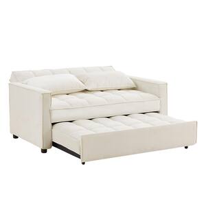 Sofas 33.85 in. W Square Arm Leather Velvet Straight No Additional Sofa in Beige