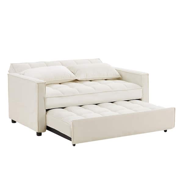 ZIRUWU Sofas 33.85 in. W Square Arm Leather Velvet Straight No Additional Sofa in Beige