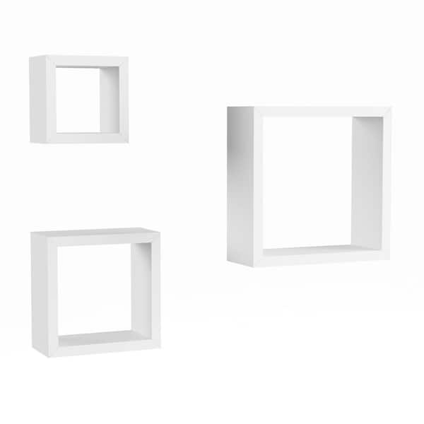 Lavish Home Decorative Floating Cube Wall Shelves in White (Set of 3)  HW0200091