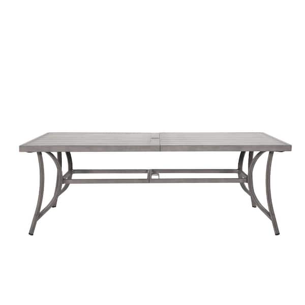 Zeus & Ruta 84 in. W Gray Aluminum Rectangular Outdoor Dining Table, 1.6 in. Thick Table Top for Garden and Backyard