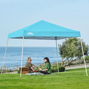 10 ft. W x 10 ft. D Slant Leg Pop-up Canopy Tent Easy 1-Person Setup Instant Outdoor Canopy in Light Blue