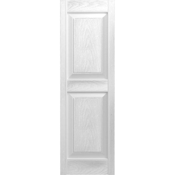 14.75 in. x 55 in. Raised Panel Vinyl Exterior Shutters Pair in White