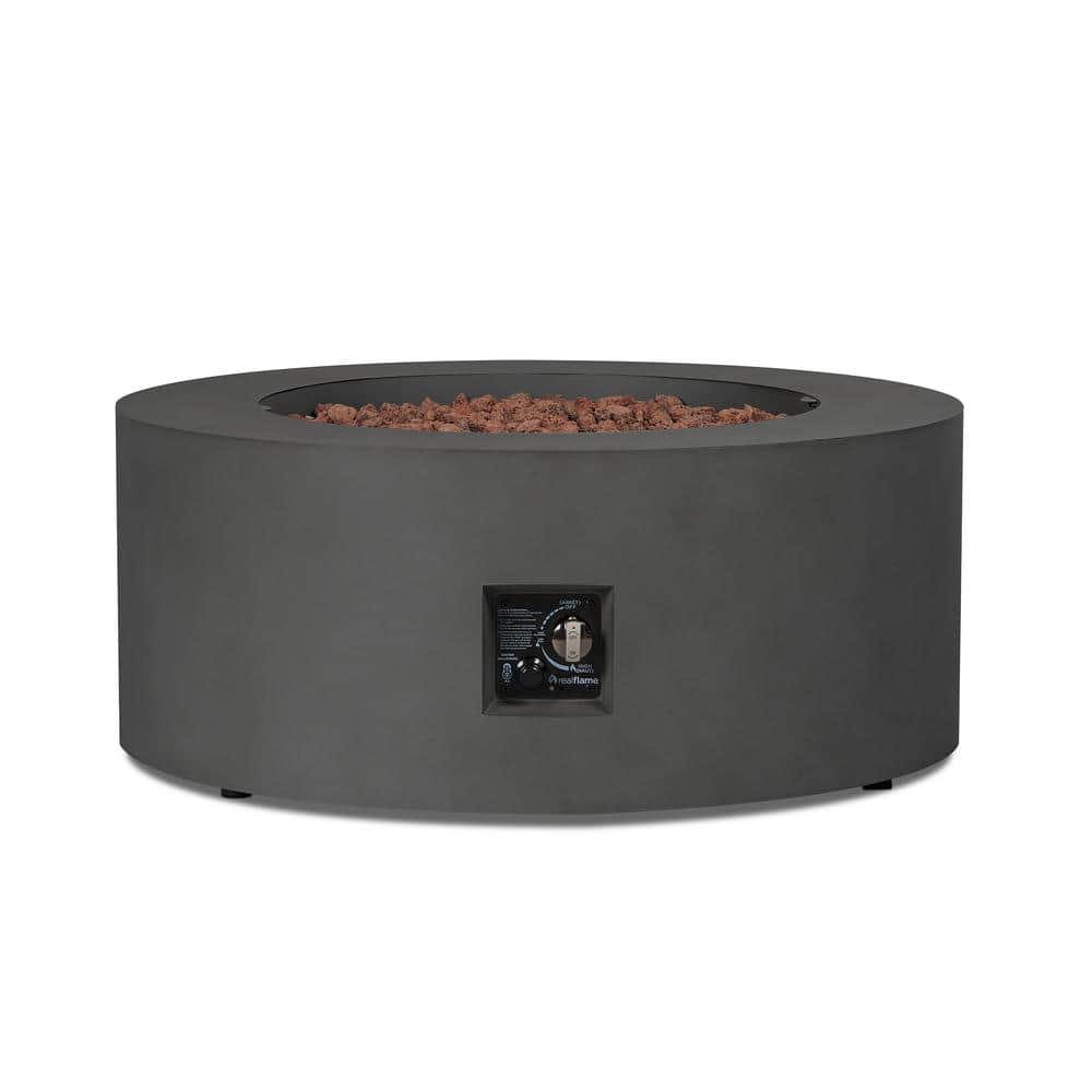 Aegean 36" Round Weathered Slate Steel Propane Fire Pit Table