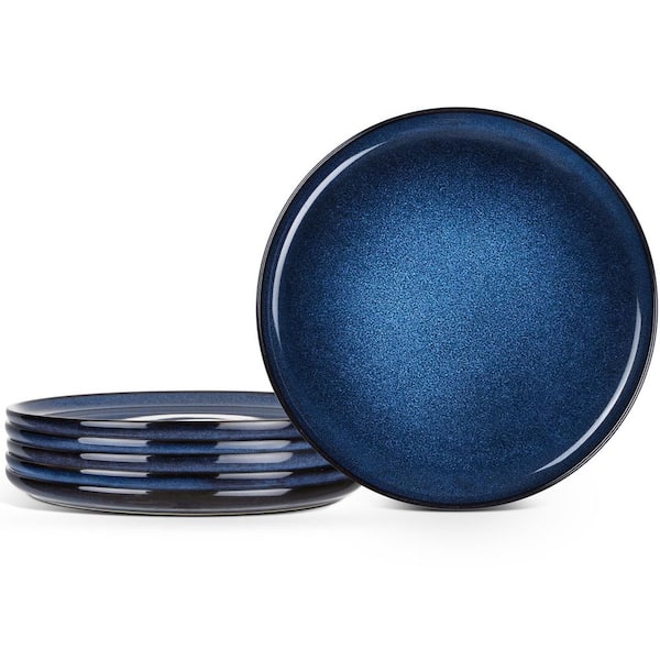 Set of 6 10.5 in. Reactive Glaze Stoneware Dinner Plates Round Salad Dishes Microwave Dishwasher Oven
