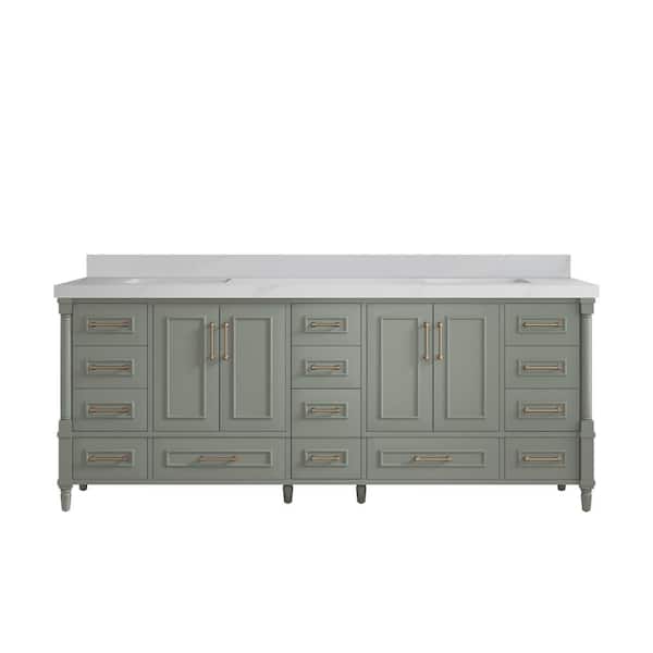 Willow Collections Hudson 84 in. W x 22 in. D x 36 in. H Double Sink Bath Vanity in Evergreen with 2 in. Calacatta Sienna Quartz Top