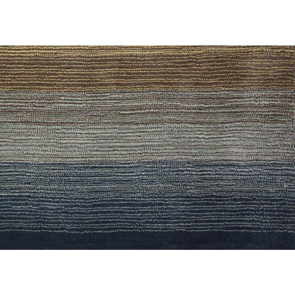 Handmade Light Blue and Brown Wool Striped Area Rug, 5' x 7'