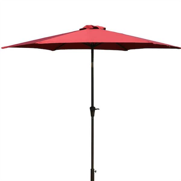 ANGELES HOME 9 ft. Aluminum Market Tilt Patio Umbrella With Carry Bag in Burgundy